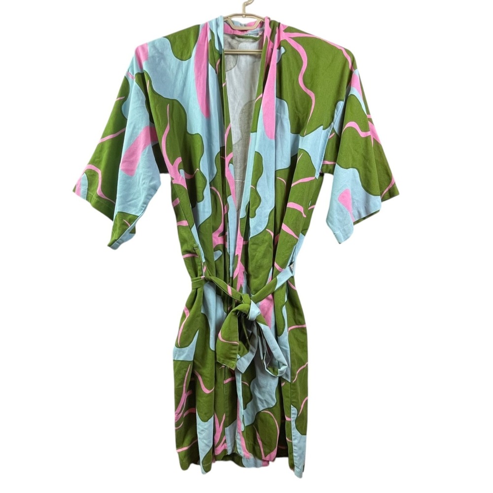 Ikea Marimekko Bastua Bath Robe Kimono Womens L / XL Floral Leaf Print Cotton